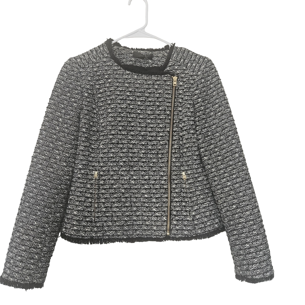 J. Crew Black & White Tweed Zip-Front Women's Jacket Size 4